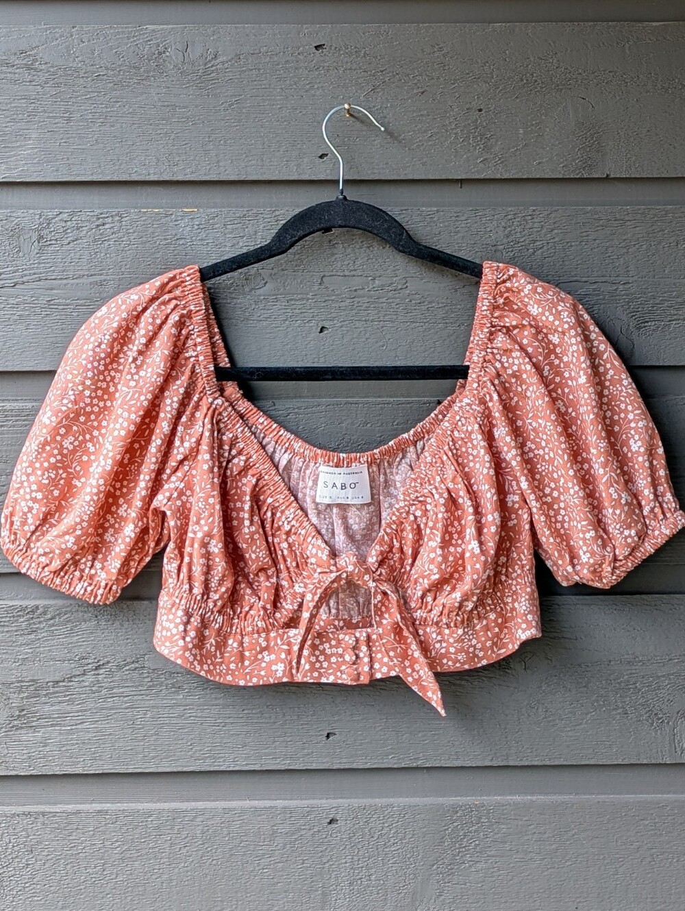 SABO Neviah Linen Crop Top Terracotta Orange & White Floral Size 4
